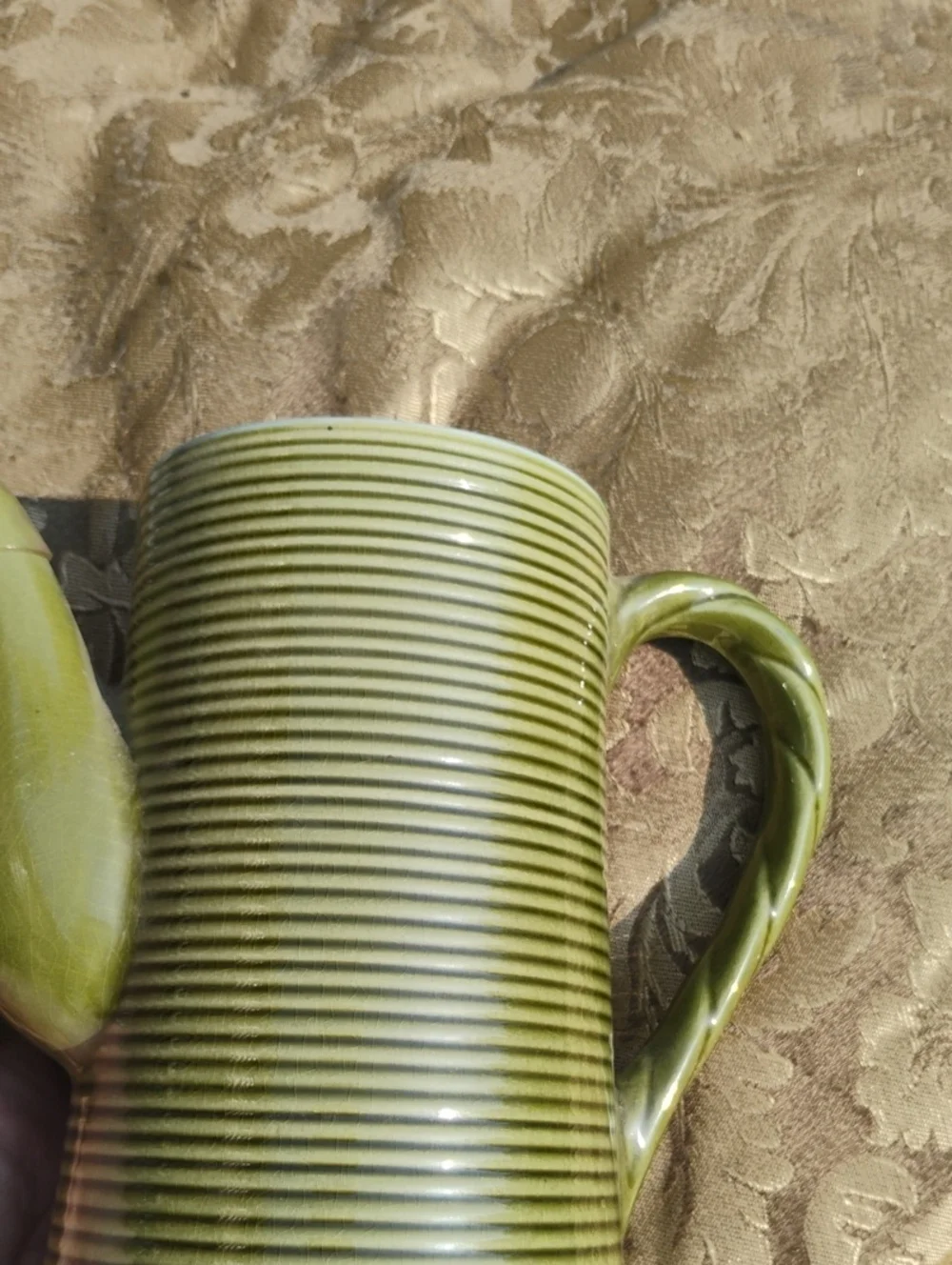 🫖  VINTAGE TEAPOT  Olive Swirl Design CHARMING Japan CHARACTER